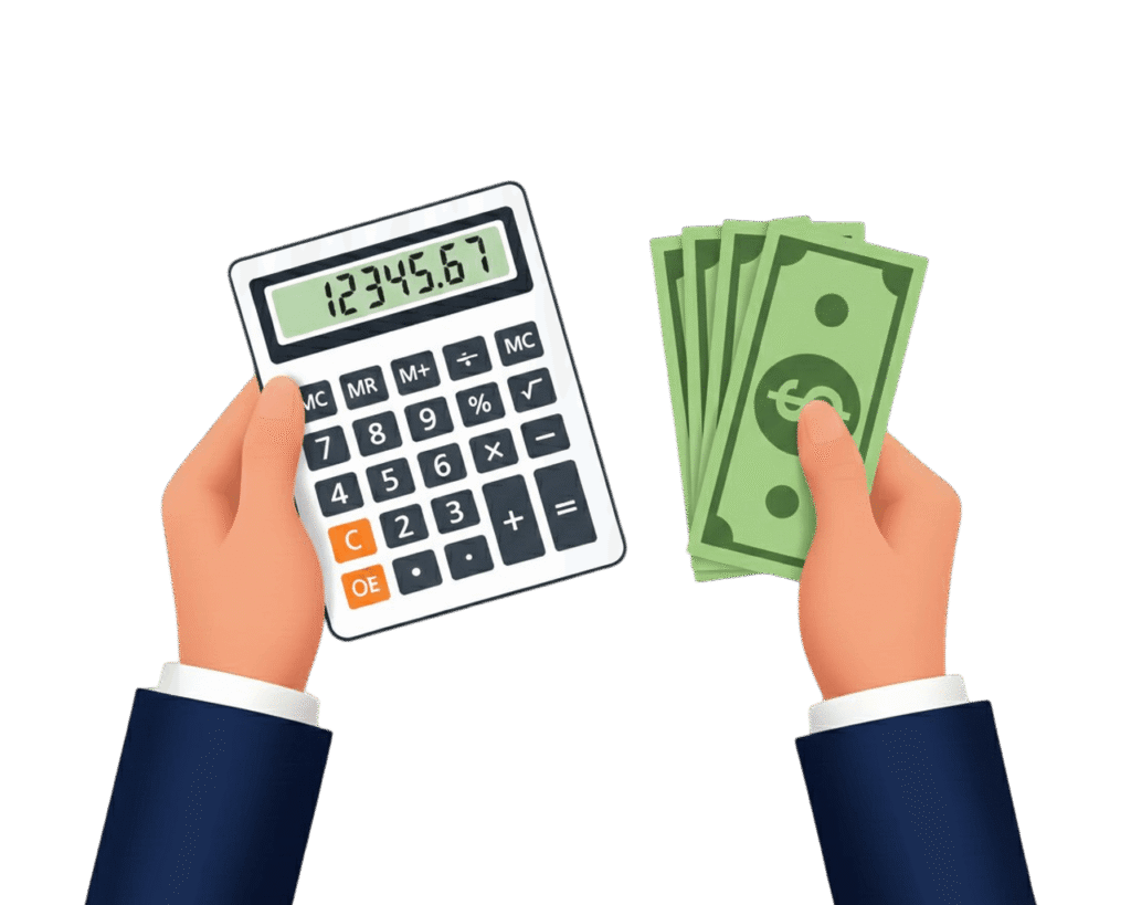 Illustration of a calculator and cash representing interest cost calculation in leveraged investment strategy.