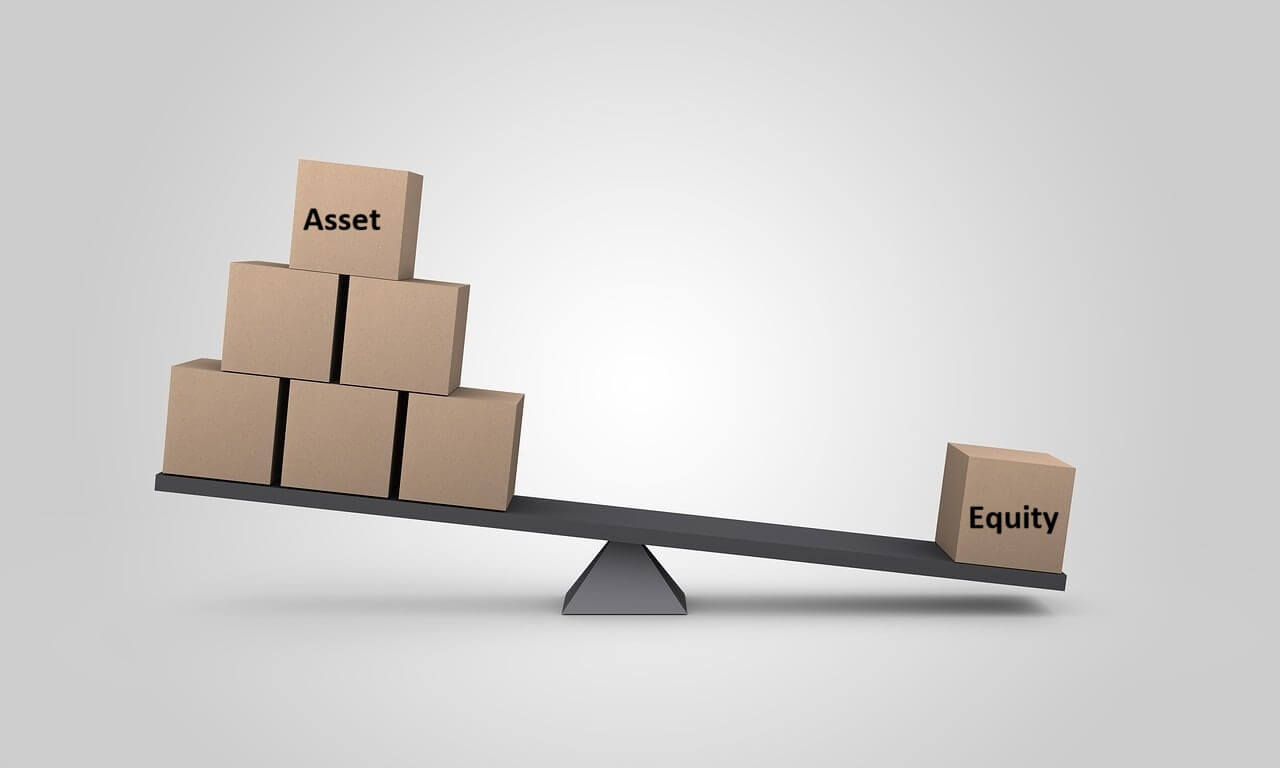 Illustration of leveraged investment structure showing large assets on one side and small equity on the other, representing amplified risk and return.
