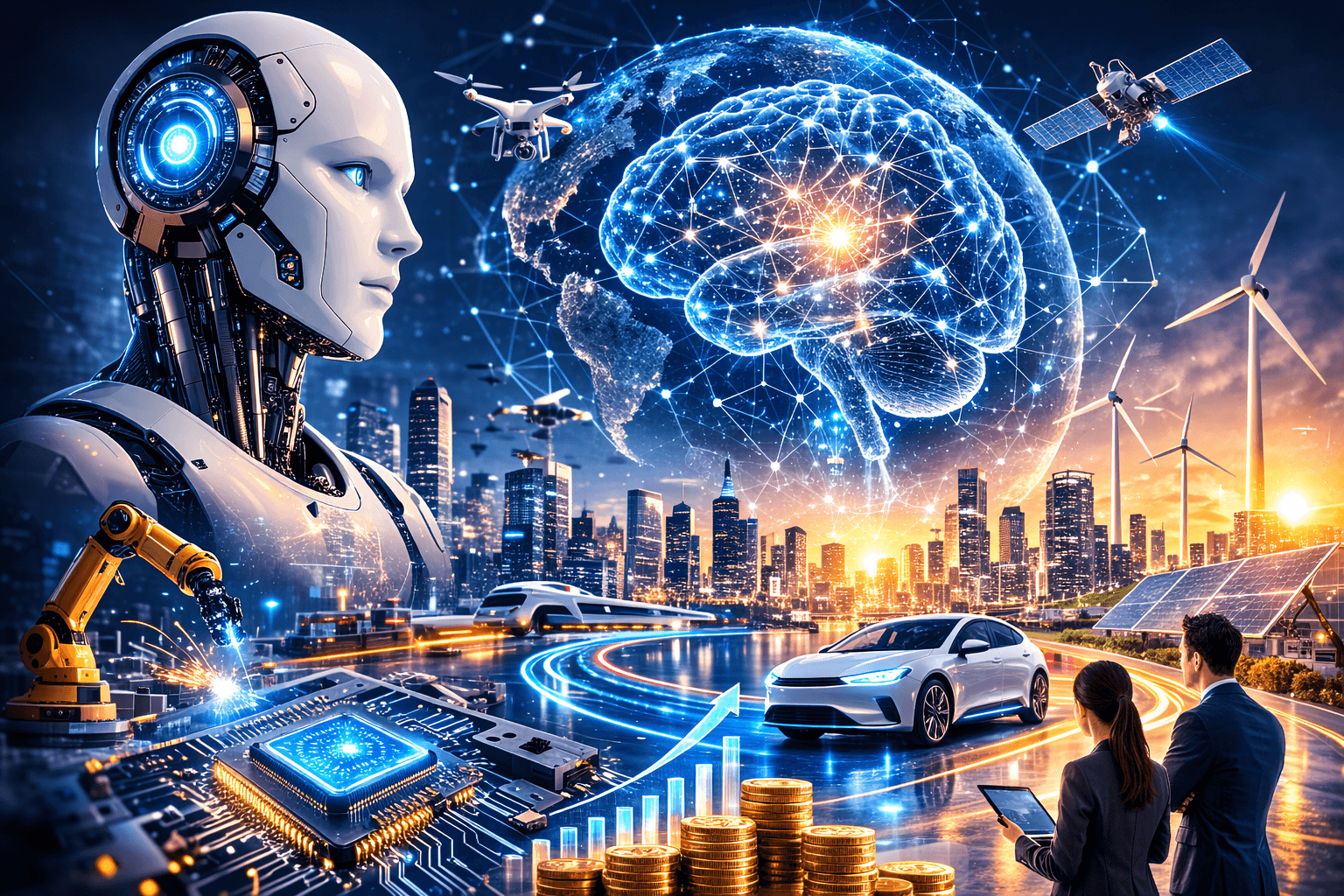 Artificial intelligence and human brain concept representing the skills needed to succeed in the AI era.