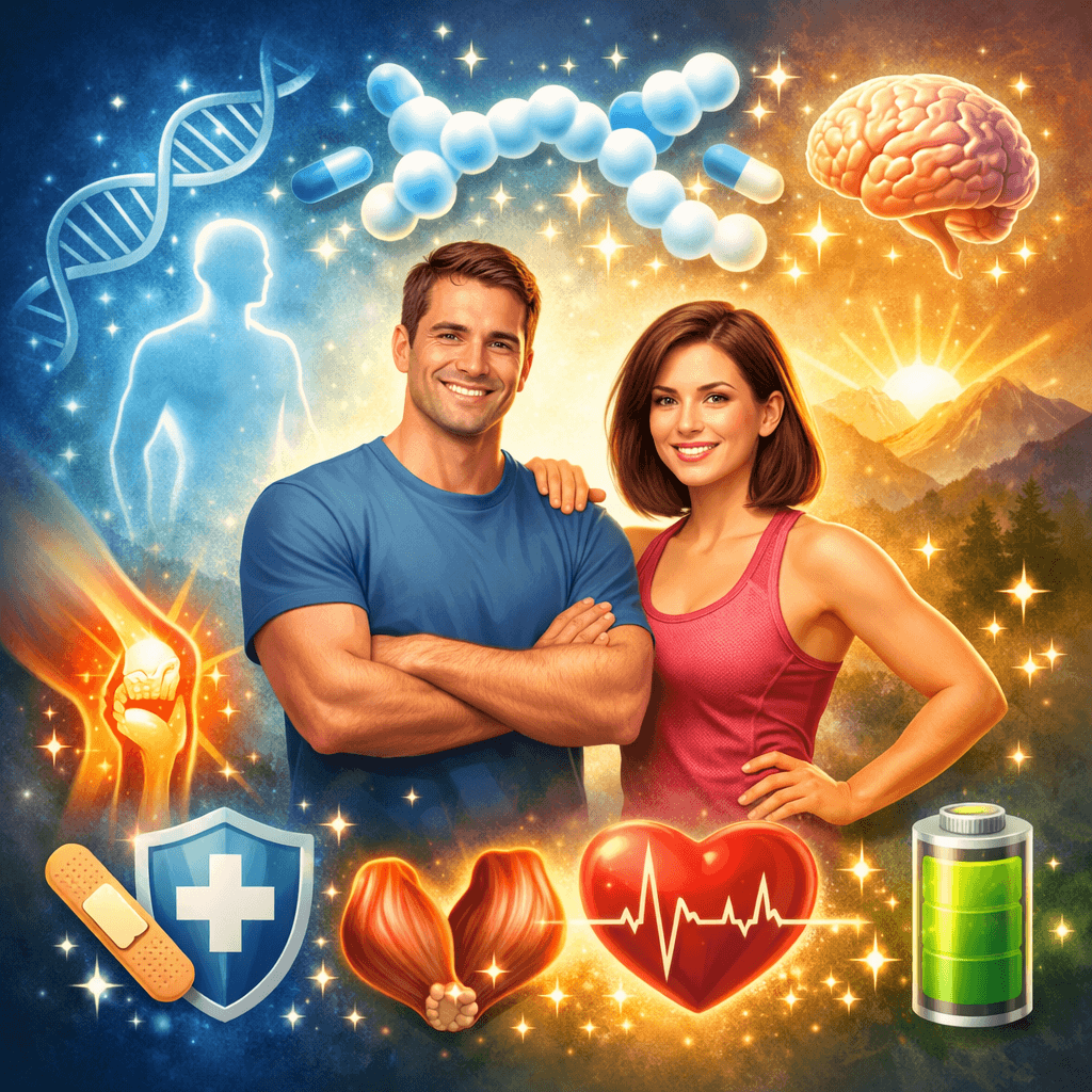 성인이 된 이후에도 계속 분비되는 성장호르몬과 신체 회복 기능을 설명하는 건강 일러스트.