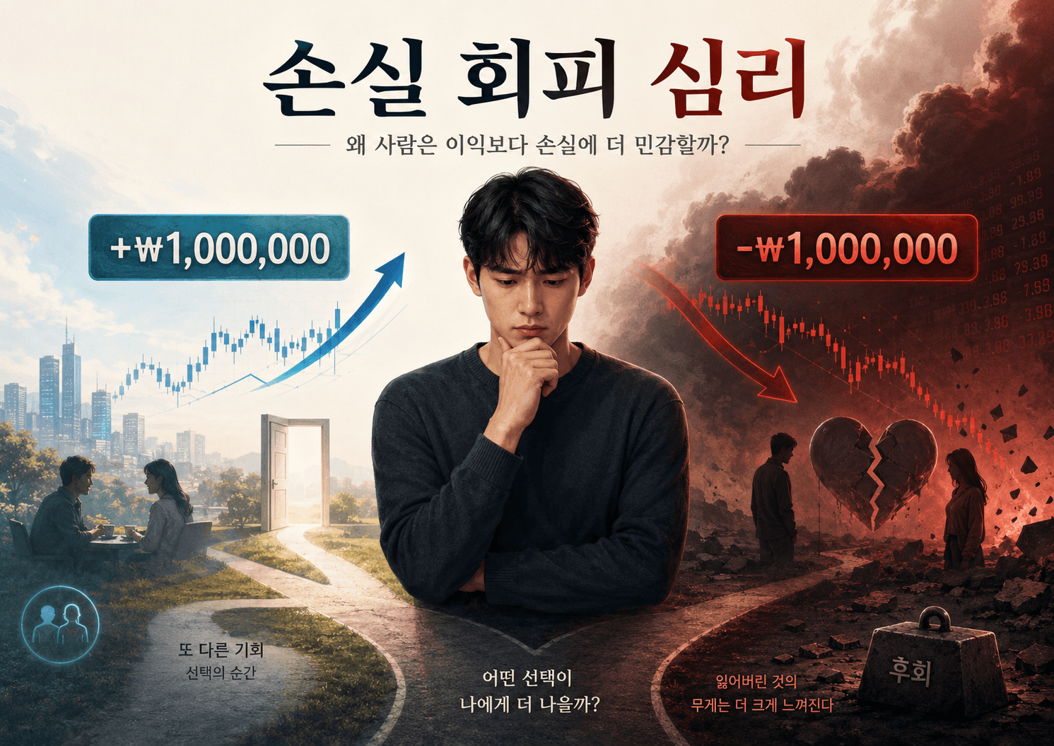 손실 회피 심리를 설명하는 행동경제학 이미지, 사람은 이익보다 손실에 더 크게 반응한다